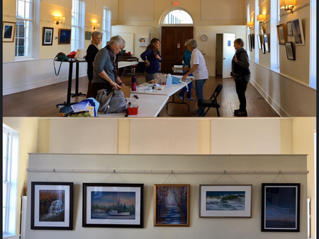 2019 Members Judged Exhibit hanging committee at work.